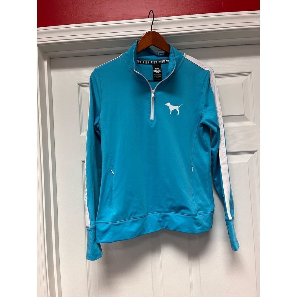 Pink Victoria’s Secret ULTIMATE Turquoise Blue Quarter Zip Warm Up Jacket sz M N
